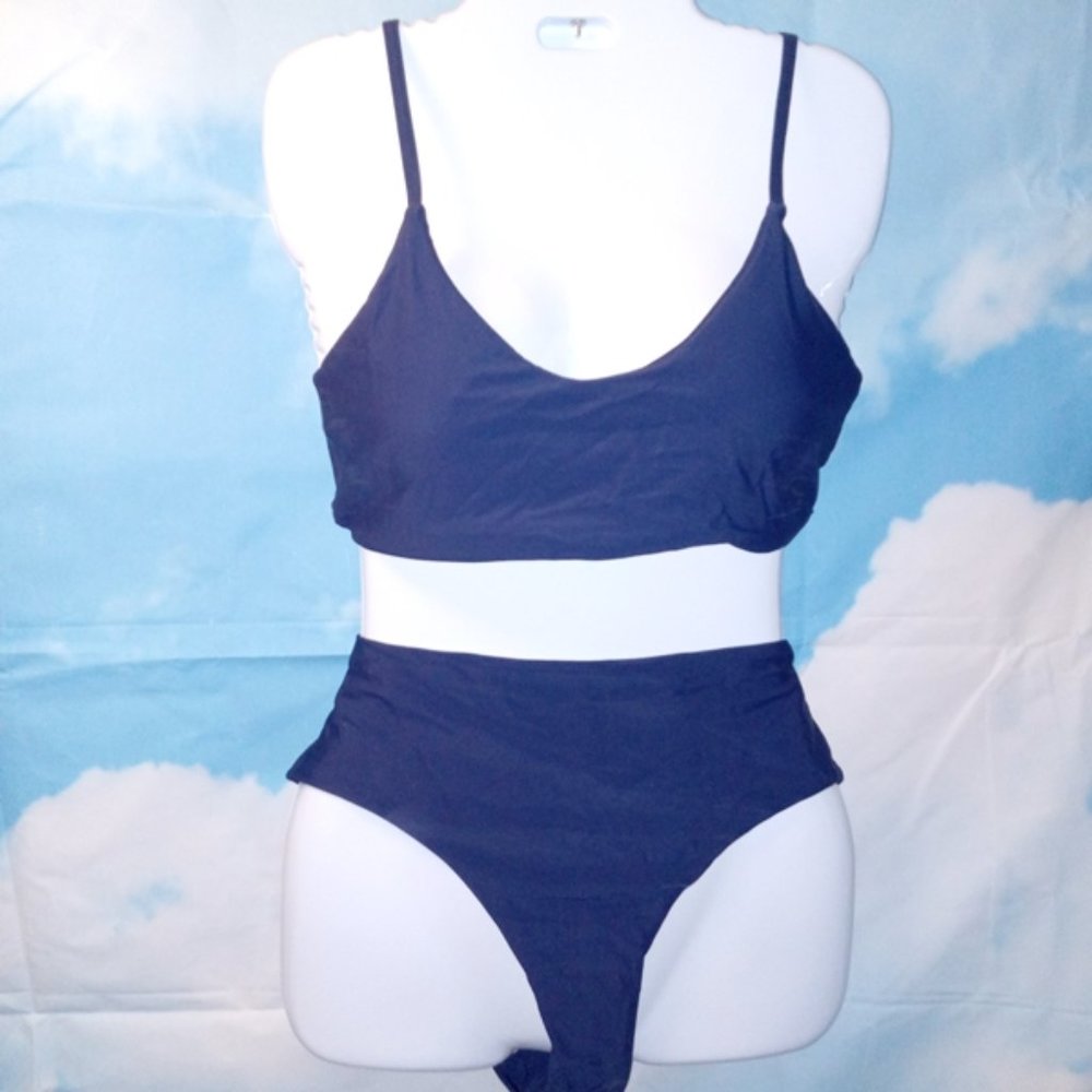 Navy Blue Tank Style top with High-cut Bottoms 2-Piece Swimsuit Bikini NEW